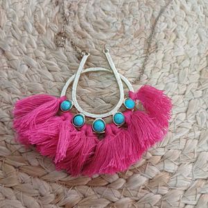 Boho Tassel Necklace with Turquoise beadwork