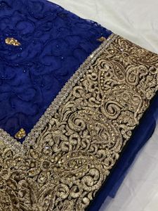 Royal Blue Embroidered Saree