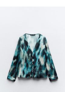 Zara Blue Abstract Print Button-Up Shirt