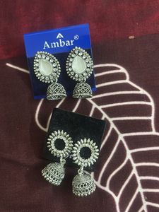Set of 3 Oxidized Silver Jhumka Earrings