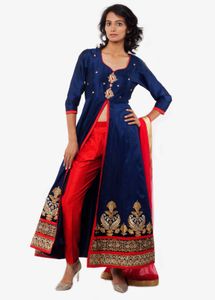 Elegant Blue Embroidered Anarkali Gown