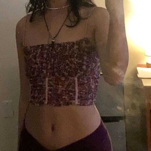 20254. Floral Mesh Corset Top