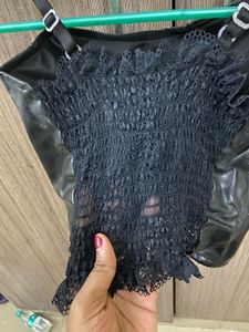 Black Faux Leather Corset Top