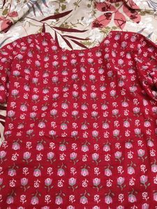 Red Floral Print Kurta