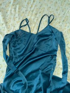 Stunning Teal Satin Maxi Dress