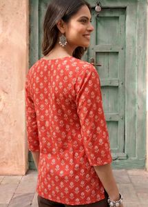 🧡Chic rust Orange Printed Cotton Kurta🧡