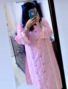 Pink cotton Embroidered Kurta