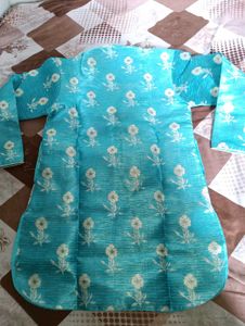 Teal Blue Kurta Set with Floral Print