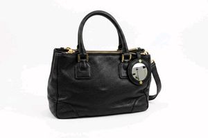 Black Structured Satchel Handbag with Gold-Tone Ha