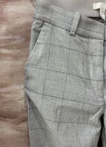 Grey Plaid Straight Leg Pants