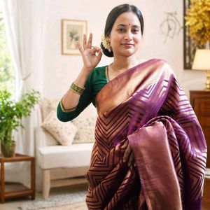 Elegant Purple & Gold Violet Veena Saree
