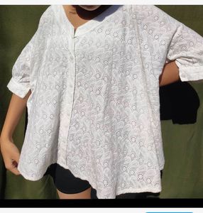 White Eyelet Oversized Blouse