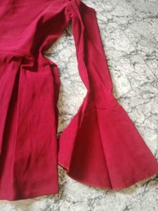 Maroon Cold Shoulder Dress with Bow Accent