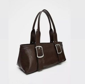 ZARA Elongated Chocolate Brown Shoulder Bag