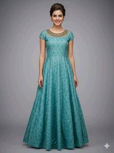 Elegant Teal Embroidered Gown