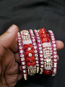 Pink Stone Bangles Set