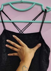 Elegant Black Lace &amp; Pleated Dress