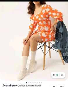 Orange Floral Print Dress