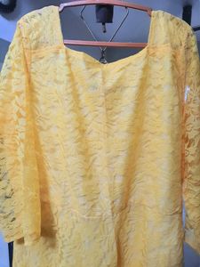 Yellow Lace Gown with sweet heart neck pattern