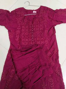 Wine Pure Chikankari Kurta Set