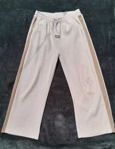 Cream Stright fit Pants with Contrast Trim