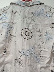 White Embroidery Floral Print Shirt
