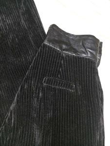 High-Waisted Black Velvet Wide-Leg Pants