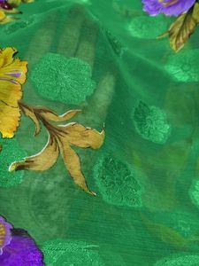 Vibrant Floral Print Green Saree