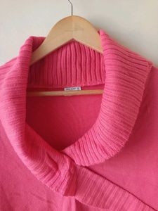 Pink Cowl Neck Knit Sweater