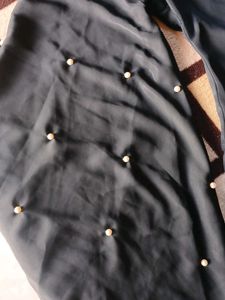 Elegant Black Abaya Gown with Pearl Embellishments