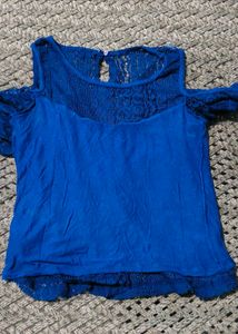 Royal Blue Lace Cold Shoulder Top
