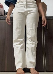 Cream Wide Leg Jeans