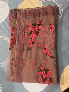 Patlani style embroidered net saree(Brown)