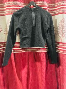 Textured Crew Neck Long Sleeve Top