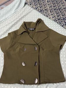 Stylish Olive Green Double Breasted Top
