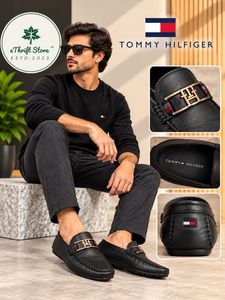 Tommy Hilfiger Navy Texured Leather Loafers