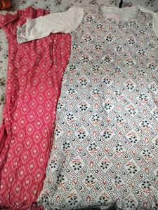 set of 2 kurta in pink and off white for women 🤍
