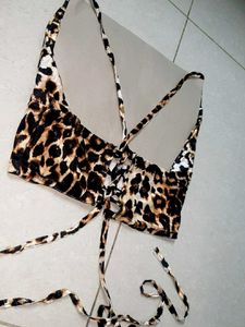Leopard Print Tie-Up Crop Top no 125