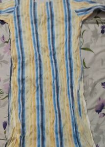 Striped Kurta with Embellished Neckline