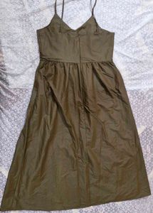 Olive Green Spaghetti Strap Midi Dress