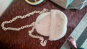 Cream Sherpa Clutch with Chain