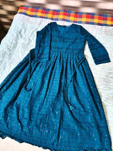 Teal Sequined Anarkali Gown