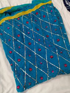 Sparkling Teal Saree with Embellishments