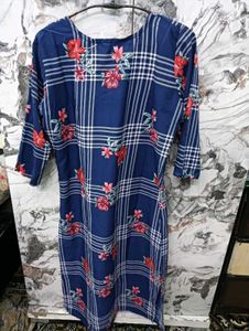 Stylish Navy 🆕🎁Blue Checked Kurta with Floral Pr