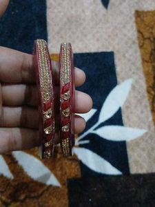 Red &amp; Gold Embellished Bangles