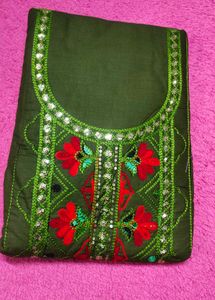 Elegant Green Embroidered suit set Material