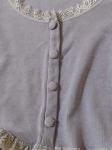 Lavender Lace Trim Crop Cardigan
