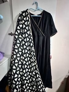 Black anarkali set with handblock print dupatta