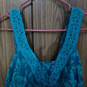 Chic Blue Floral Print Sleeveless Top