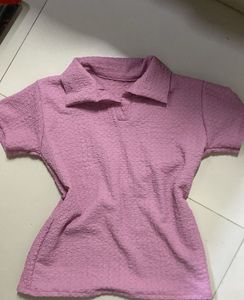 Textured Pink Polo Shirt